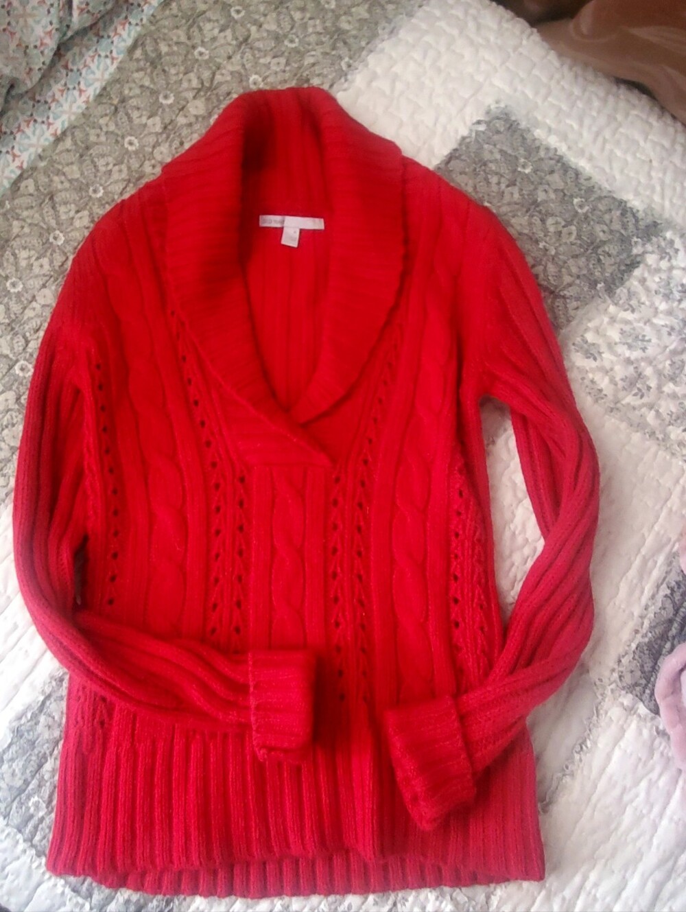 Old Navy Red Cable-Knit Shawl Collar Pullover Sweater Women's Size M Long Sleeve